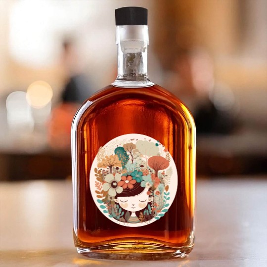 Cottagecore Girl Flower Forest Mental Health Aware Whiskey Bottles