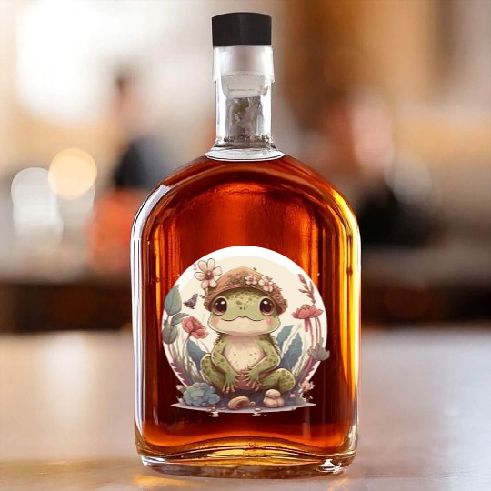 Cute Cottagecore Baby Frog Toad Frog Lovers Whiskey Bottles