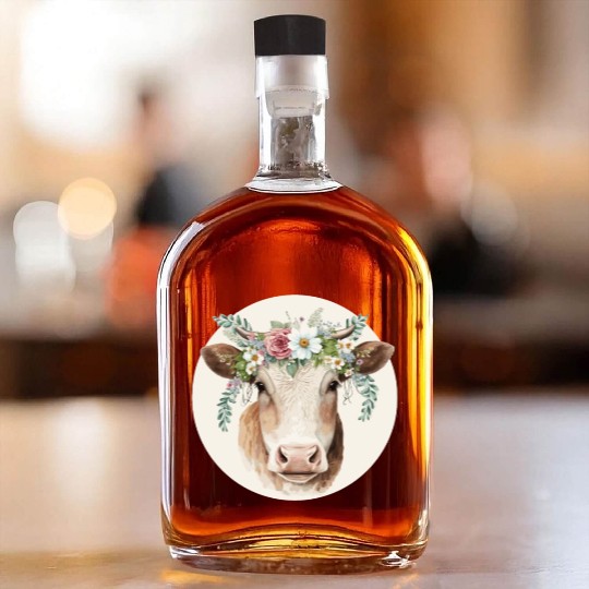 Cottagecore Cute Cow Ox Farm Animal Pet Calf Whiskey Bottles