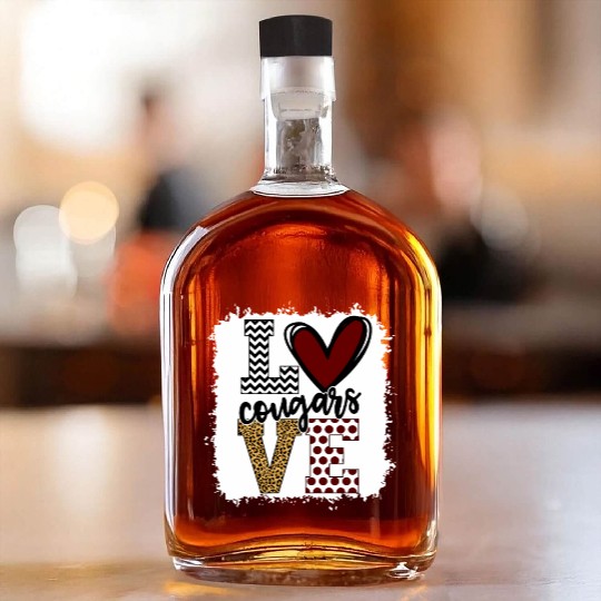 Cougars Mascot Love School Spirit Fantastic Whiskey Bottles