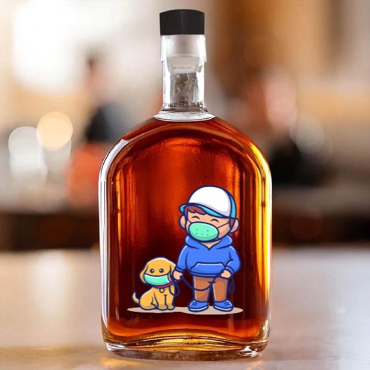 people with dog wear mask illustration corona Whiskey Bottles