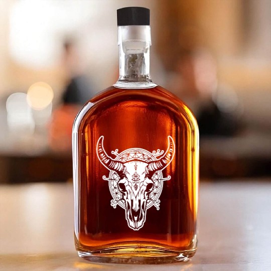 Cow Skull Boho Whiskey Bottles