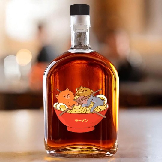 Kawaii Anime Cat Japanese Ramen Noodle Whiskey Bottles