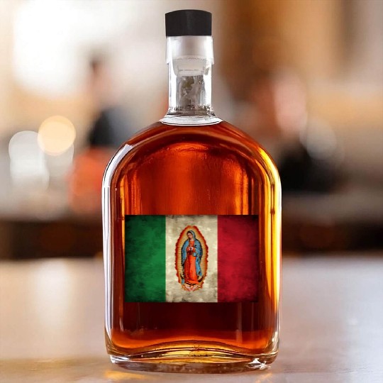 Our Lady Virgen De Guadalupe Mecan Flag Whiskey Bottles