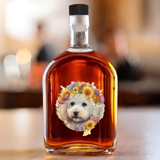 Watercolor Bichon Frise Sunflower Dog Breed Pet Pu Whiskey Bottles