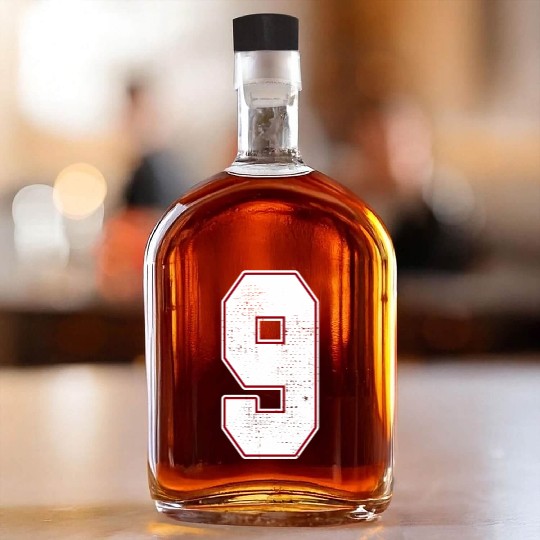 9 Outline Number 9 Varsity Fan Sports Team Black Whiskey Bottles