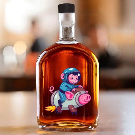 Pig and Monkey as Astronauts Whiskey Bottles