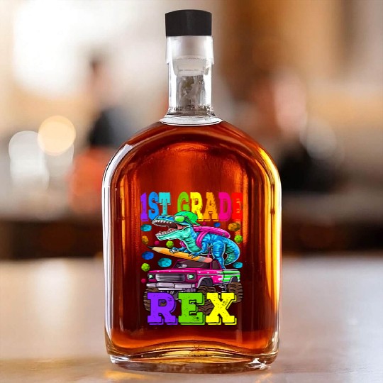 1st Grade Saurus Rex Dinosaur Back to School Whiskey Bottles