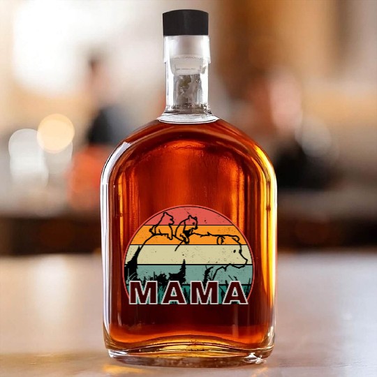 Mama Bear grizzly Retro With Cubs distressed print Whiskey Bottles