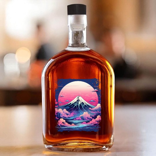 Vaporwave Volcano Aesthetic Japan Sight Mount Fuji Whiskey Bottles
