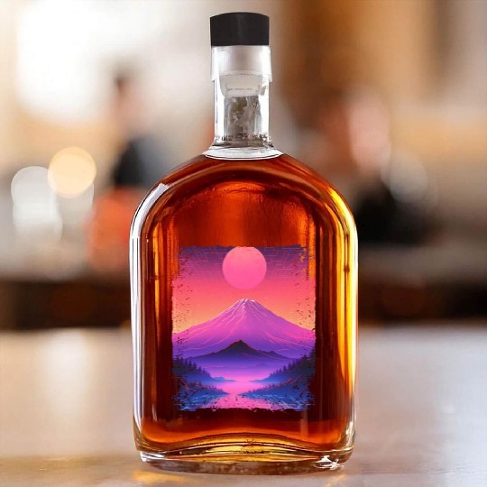 Mount Fuji Aesthetic Japan Sight Vaporwave Volcano Whiskey Bottles