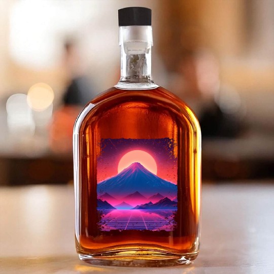 Aesthetic Vaporwave Japan Sight Mount Fuji Volcano Whiskey Bottles