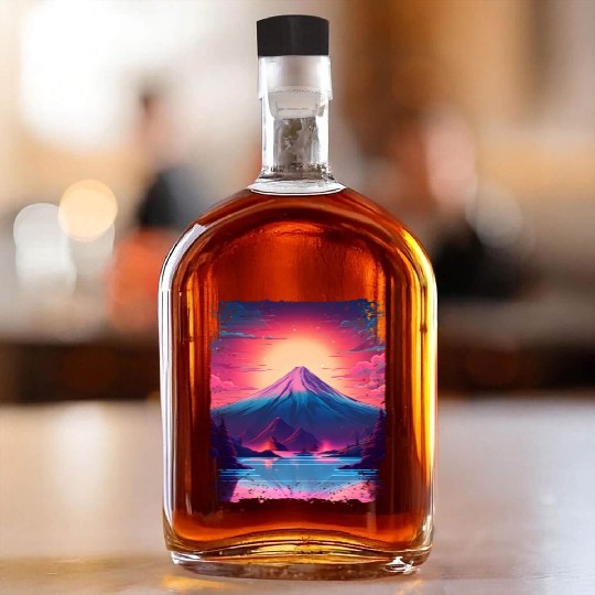 Mount Fuji Sight Aesthetic Japan Vaporwave Volcano Whiskey Bottles
