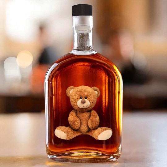 Real Teddy Bear Illustration Whiskey Bottles