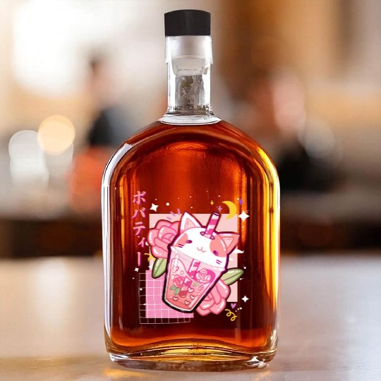 Boba Tea Cat Bubble Tea Kawaii Anime Japanese Whiskey Bottles