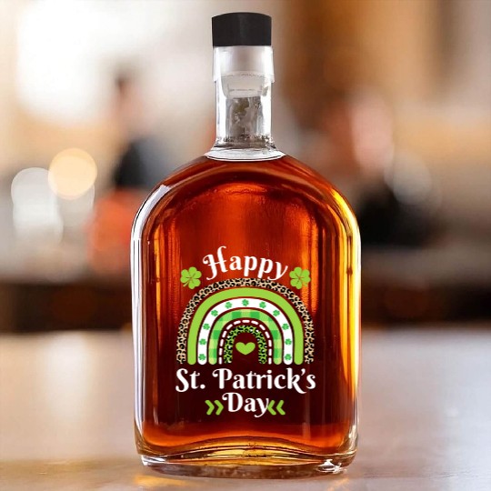 Happy St Patric Day Leopard Print Rainbow Whiskey Bottles
