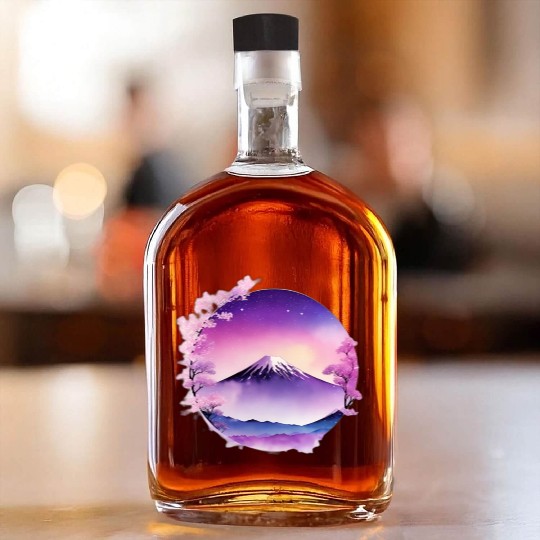 Japan Mount Fuji Dreamy Lo-Fi Style Retro Purple Whiskey Bottles