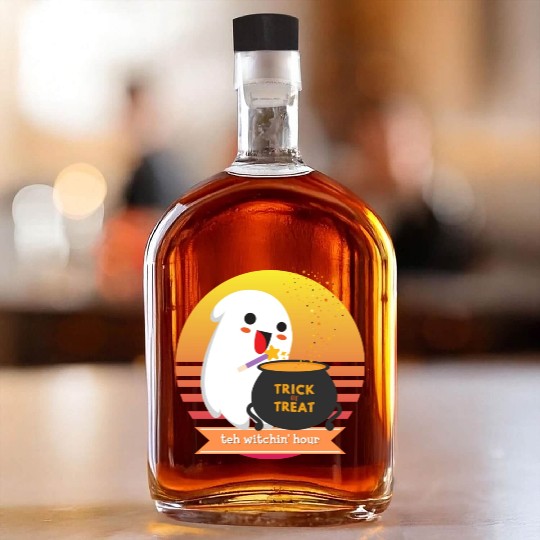 Halloween Cute Ghost Witching Hour Trick Or Treat Whiskey Bottles