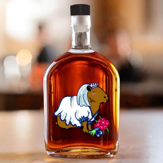Capybara Bride In A Wedding Dress Illustration Whiskey Bottles