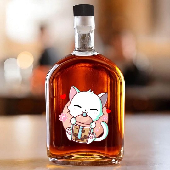 Cat Boba Tea Bubble Tea Kawaii Anime Japanese Whiskey Bottles