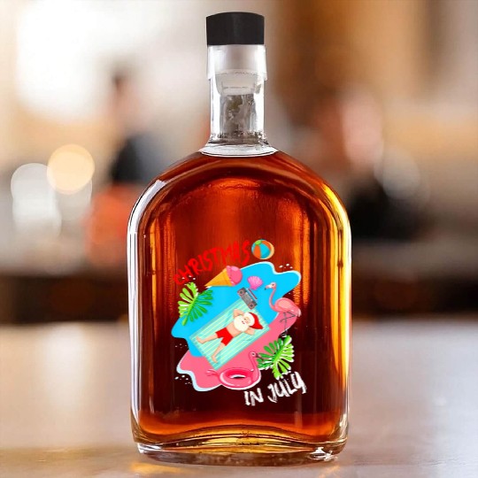 Christmas In July Santa Relaxing On Beach Cute Whiskey Bottles