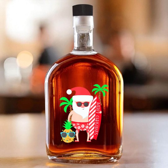 Santa Surfing Hawaiian Beach Christmas In July Whiskey Bottles
