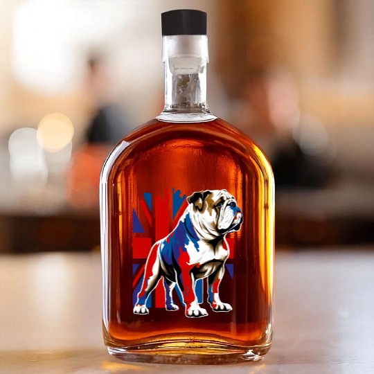British Bulldog With Union Jack Flag King Charles Whiskey Bottles