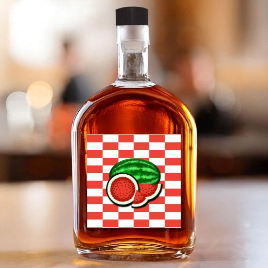 Watermelon on Watermelon Pink Background Whiskey Bottles