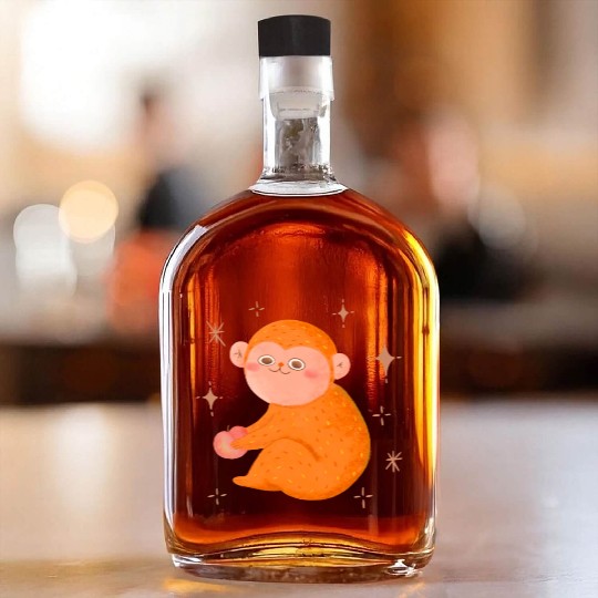 Cute Monkey With Honey Peach Whiskey Bottles