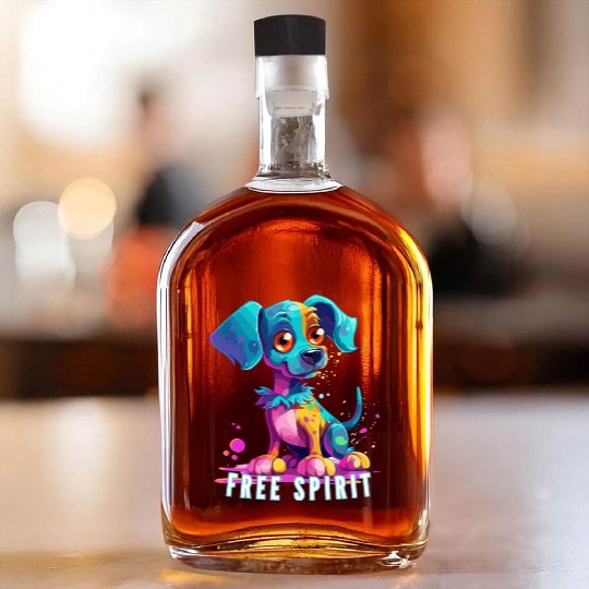 Free Spirit Whiskey Bottles: Puppy Synthwave Graffiti Kids
