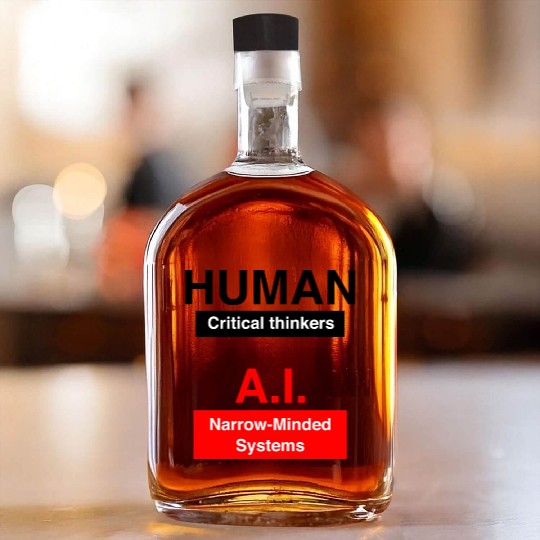 Humans Critical thinkers AI Narrow minded systems Whiskey Bottles