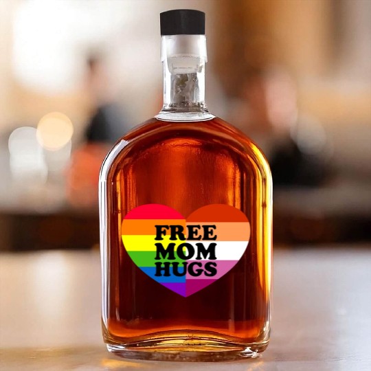 Free Mom Hugs Gay Pride Lesbian Flag LGBTQ Whiskey Bottles