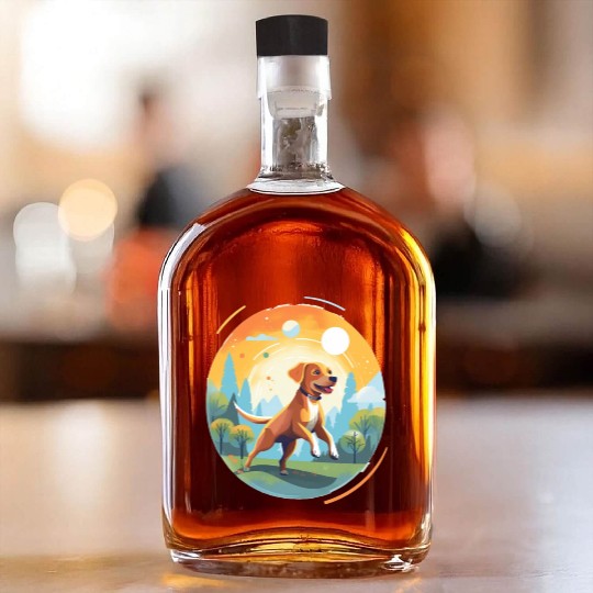 Joyful Dog in Summer Park Whiskey Bottles