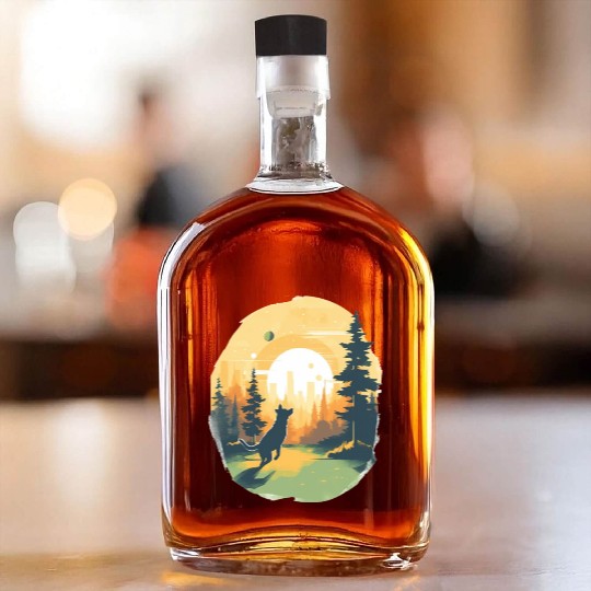 Joyful Dog in Summer Park Whiskey Bottles