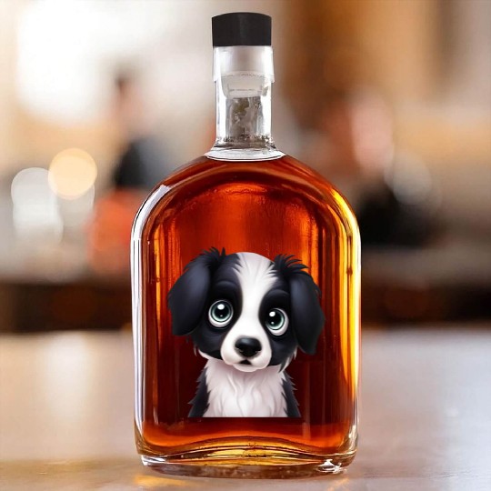 Elegant Border Collie Portrait Whiskey Bottles
