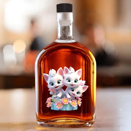 Cute Kittens 3D Ai Art Whiskey Bottles