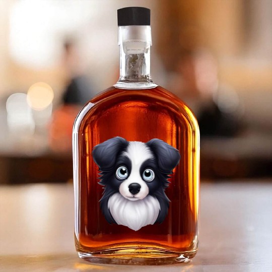 Artistic Border Collie Portrait Whiskey Bottles