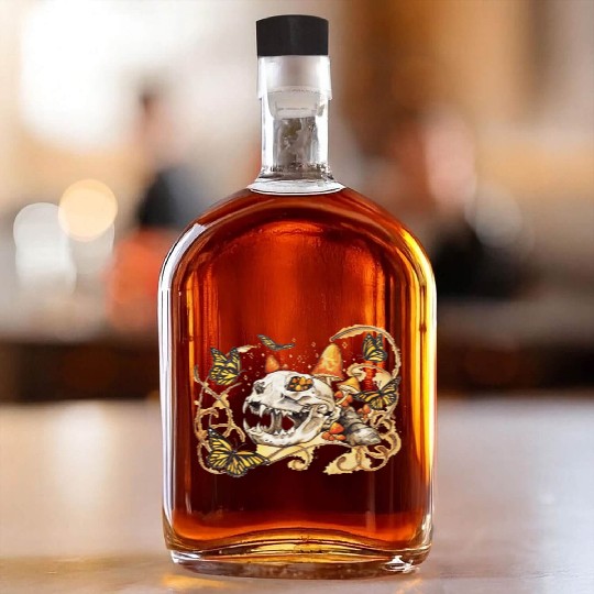 Cat Skull And Butterflies Whiskey Bottles