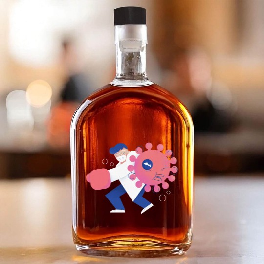 Health Care Professional Beating Coronavirus Whiskey Bottles