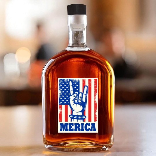 Merica Rock Usa Flag July 4th Whiskey Bottles