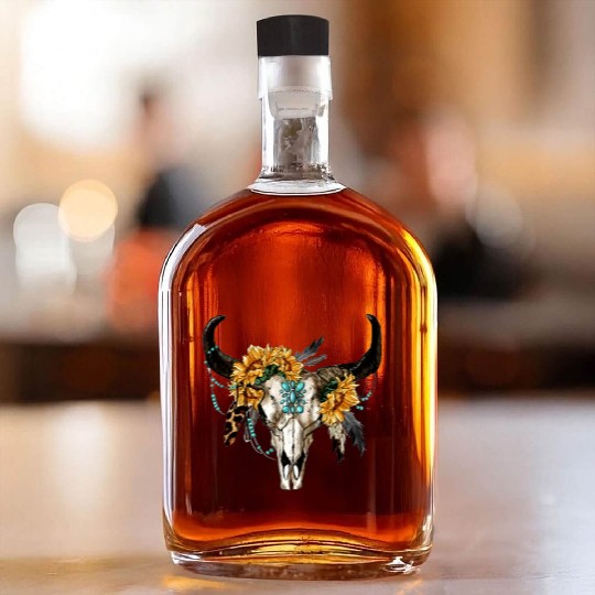 Bull Skull And Sunflowers Whiskey Bottles
