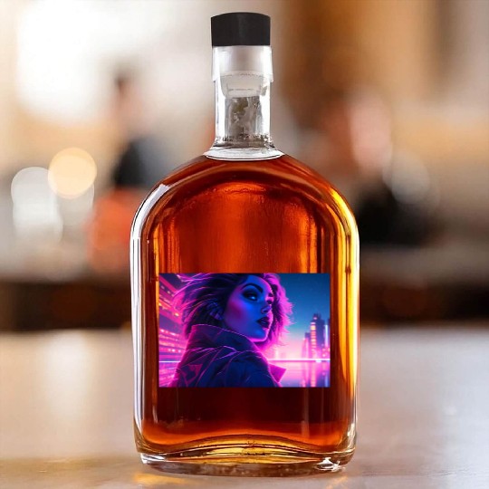 Synthwave Girl - Futuristic Design neon colors Whiskey Bottles