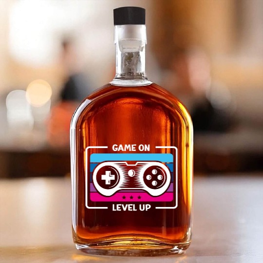 Game on level up illustration in black Whiskey Bottles