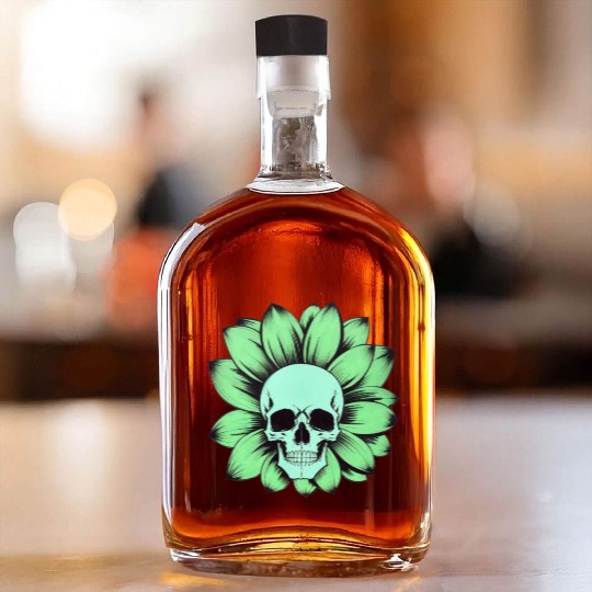 Green Toxic Sunflower Skull Vintage Style Whiskey Bottles