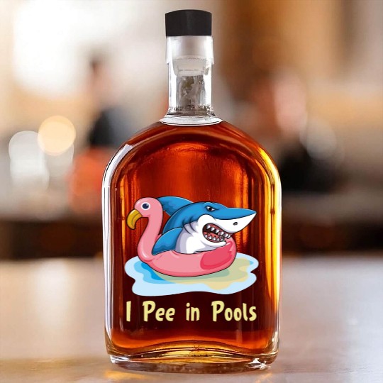 I pee in pools shark on flamingo float Whiskey Bottles