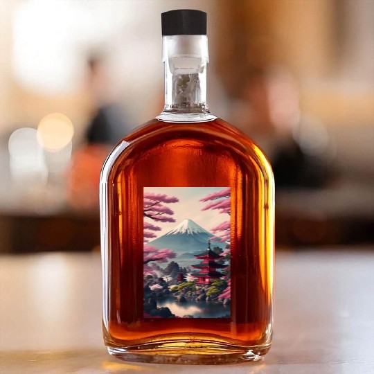 Asia Landscape Serene Mount Fuji Whiskey Bottles