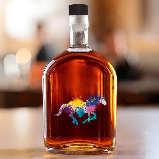 Colorful Splash Art Farm animals Horse Whiskey Bottles