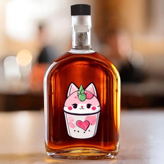 Cat Strawberry Milk Shake Kawaii Whiskey Bottles