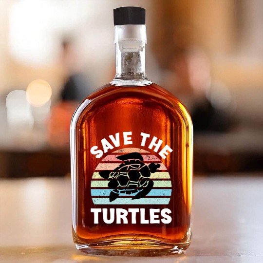 Save The Turtles Sea Turtle Retro Sunset Whiskey Bottles