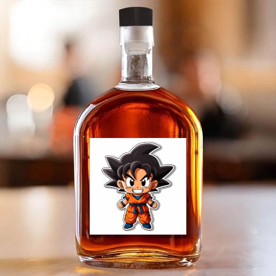 Goku Sticker Happy Bold Colors art toy style Whiskey Bottles